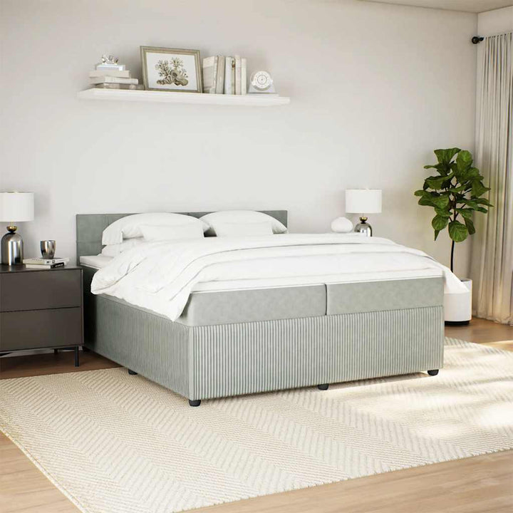 kontinentalseng med madras 200x200 cm fløjl lysegrå