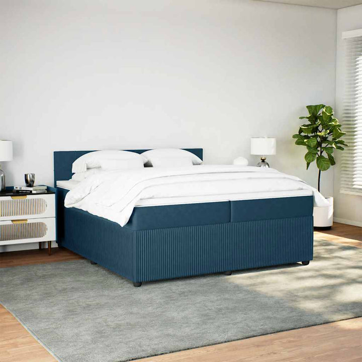 kontinentalseng med madras 200x200 cm fløjl blå