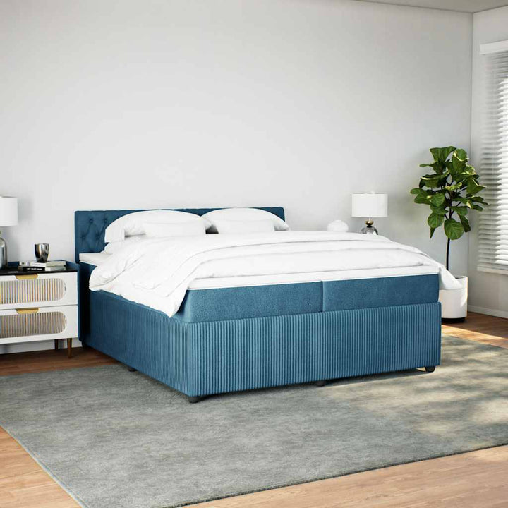 kontinentalseng med madras 200x200 cm fløjl blå