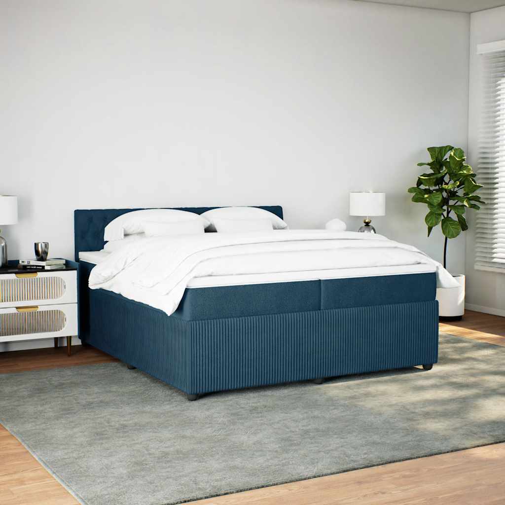 kontinentalseng med madras 200x200 cm fløjl blå