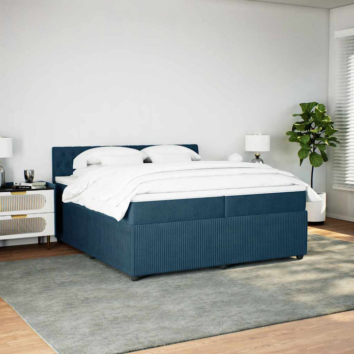 kontinentalseng med madras 200x200 cm fløjl blå