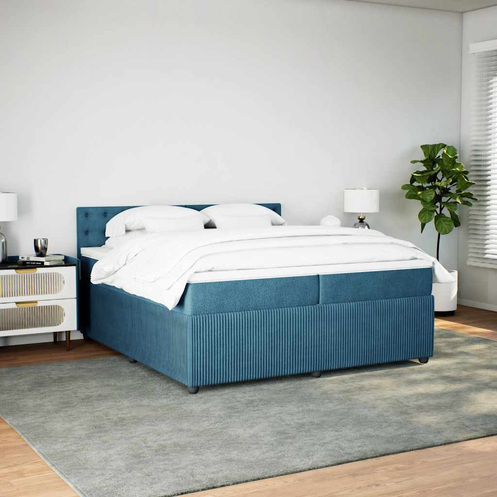 kontinentalseng med madras 200x200 cm fløjl blå