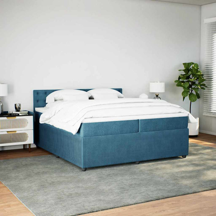 kontinentalseng med madras 200x200 cm fløjl blå