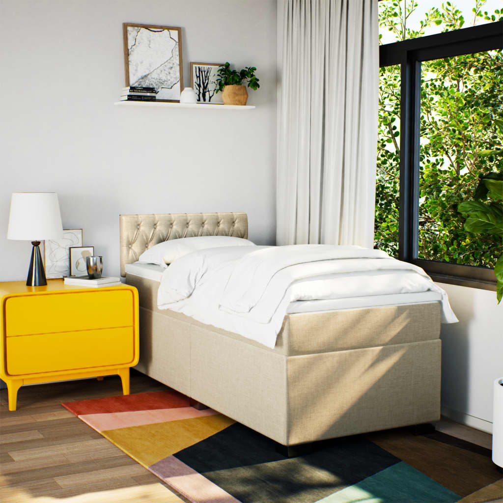 kontinentalseng med madras 80x200 cm stof cremefarvet