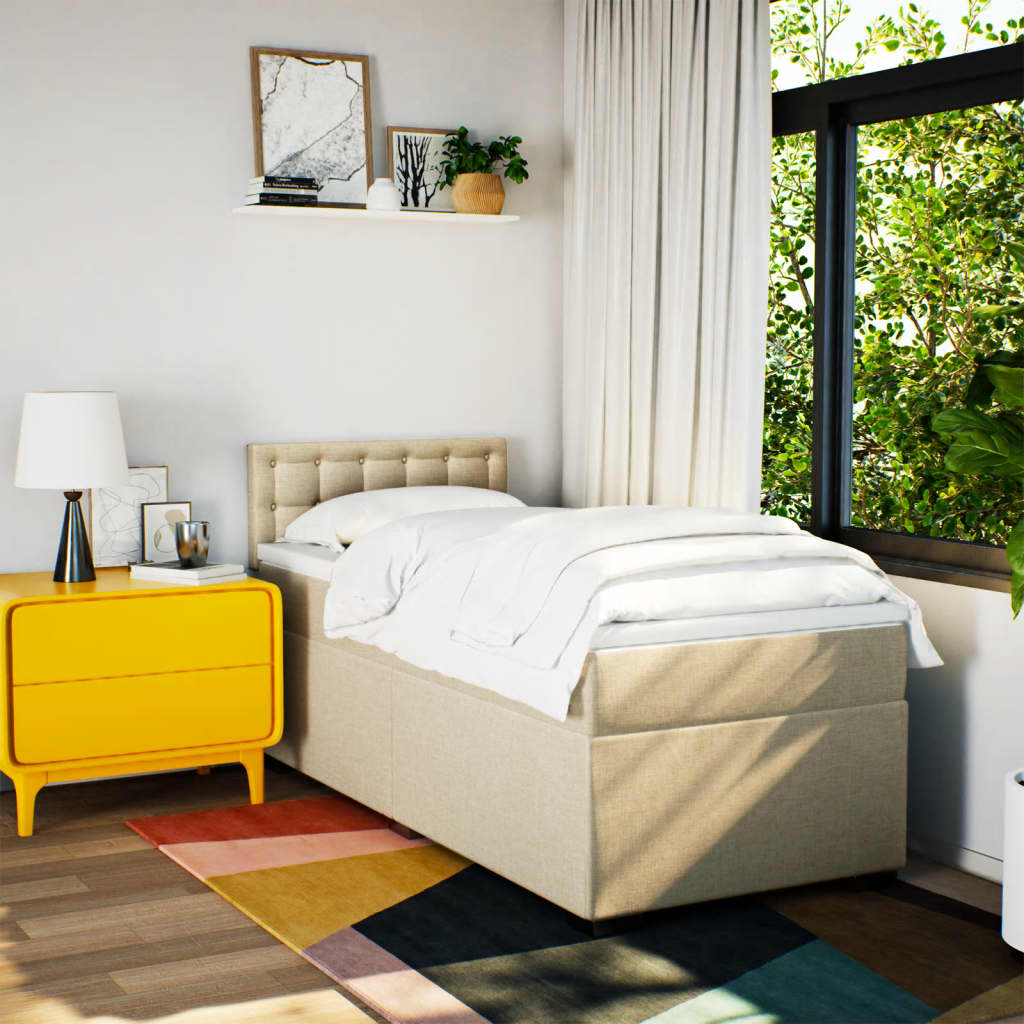 kontinentalseng med madras 90x190 cm stof cremefarvet