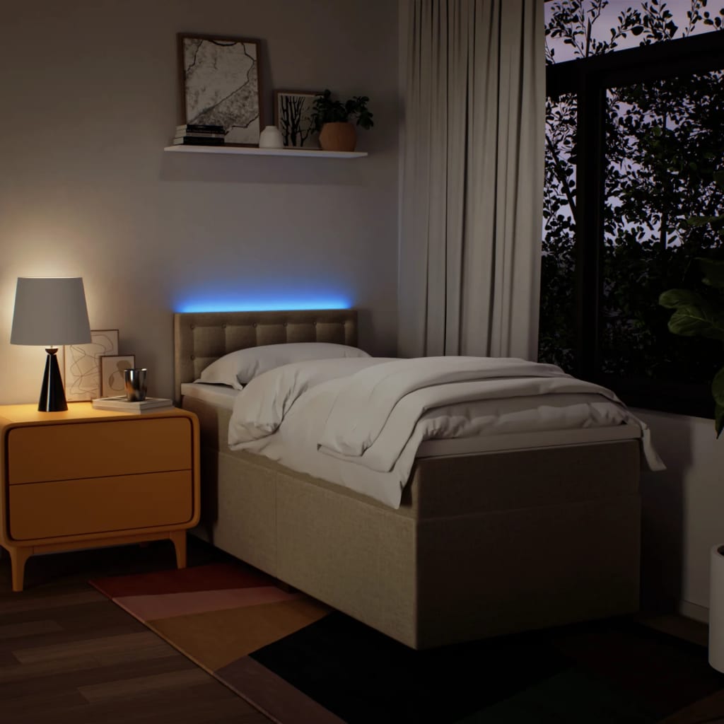 kontinentalseng med madras 90x190 cm stof cremefarvet