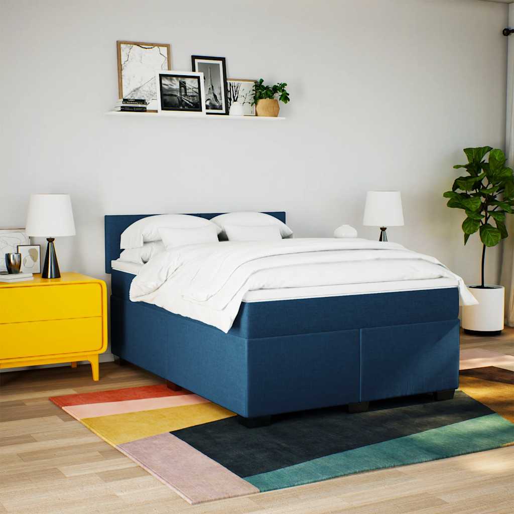 kontinentalseng med madras 140x190 cm stof blå