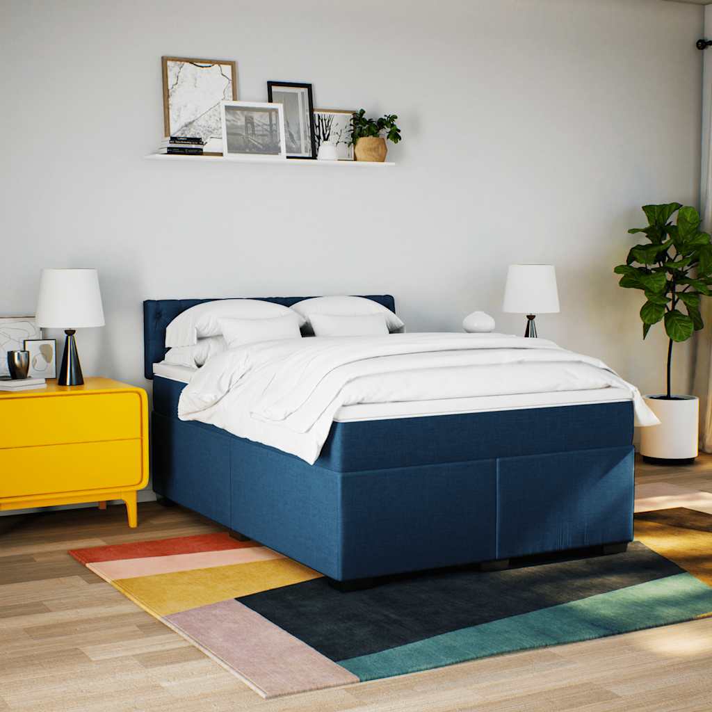kontinentalseng med madras 140x190 cm stof blå
