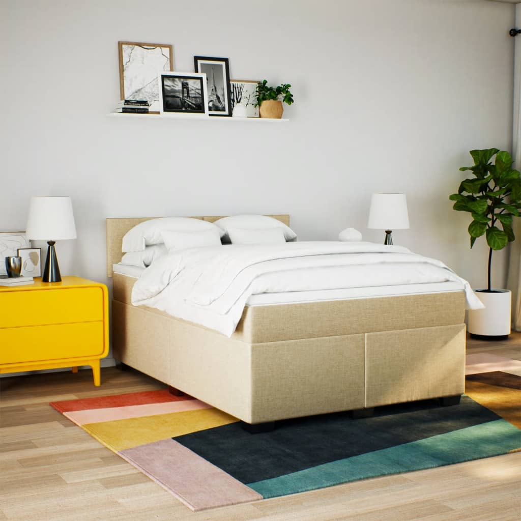 kontinentalseng med madras 140x200 cm stof cremefarvet
