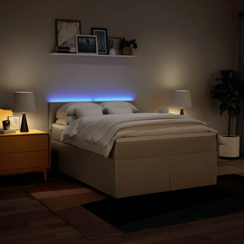 kontinentalseng med madras 140x200 cm stof cremefarvet