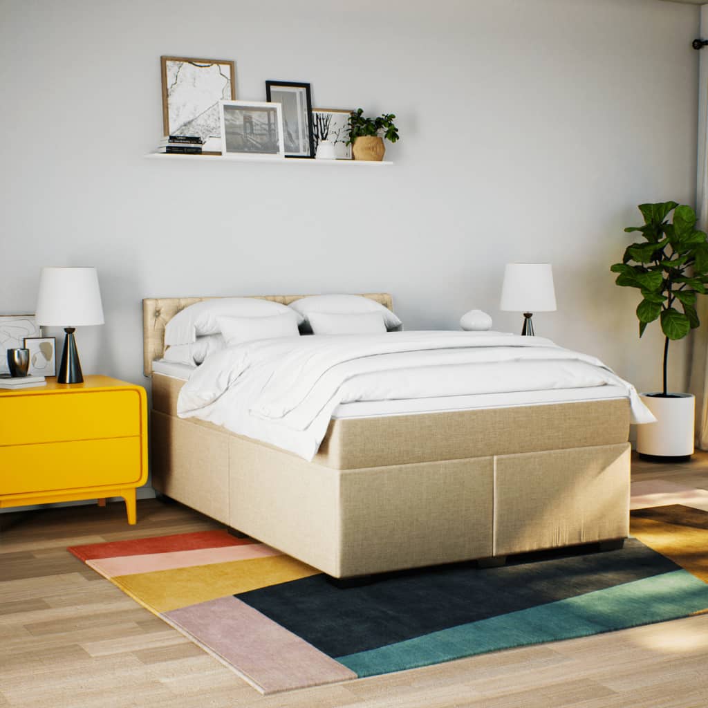 kontinentalseng med madras 180x200 cm stof cremefarvet
