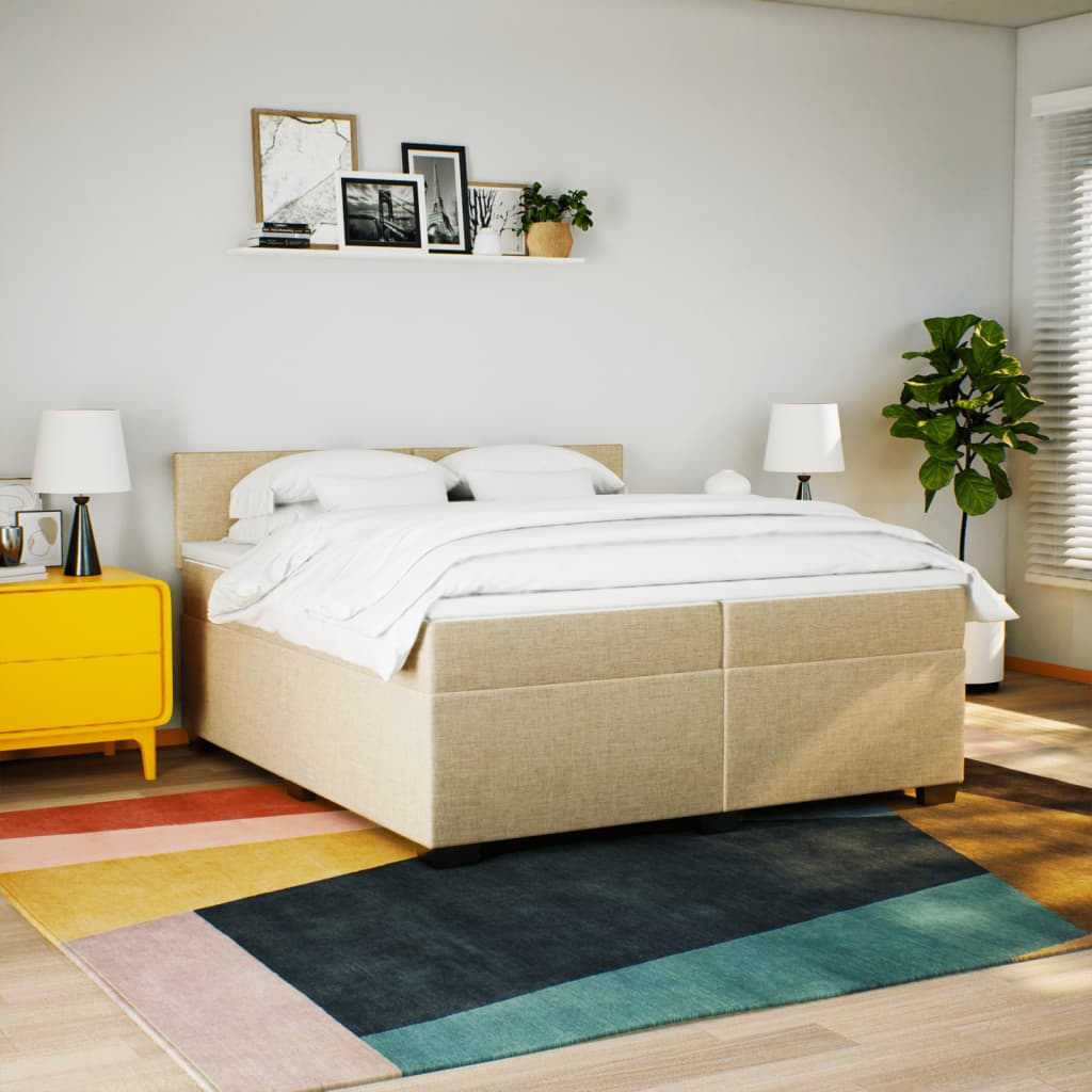 kontinentalseng med madras 200x200 cm stof cremefarvet