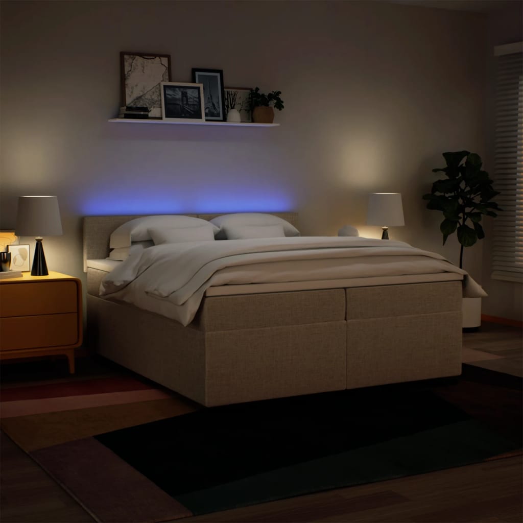 kontinentalseng med madras 200x200 cm stof cremefarvet