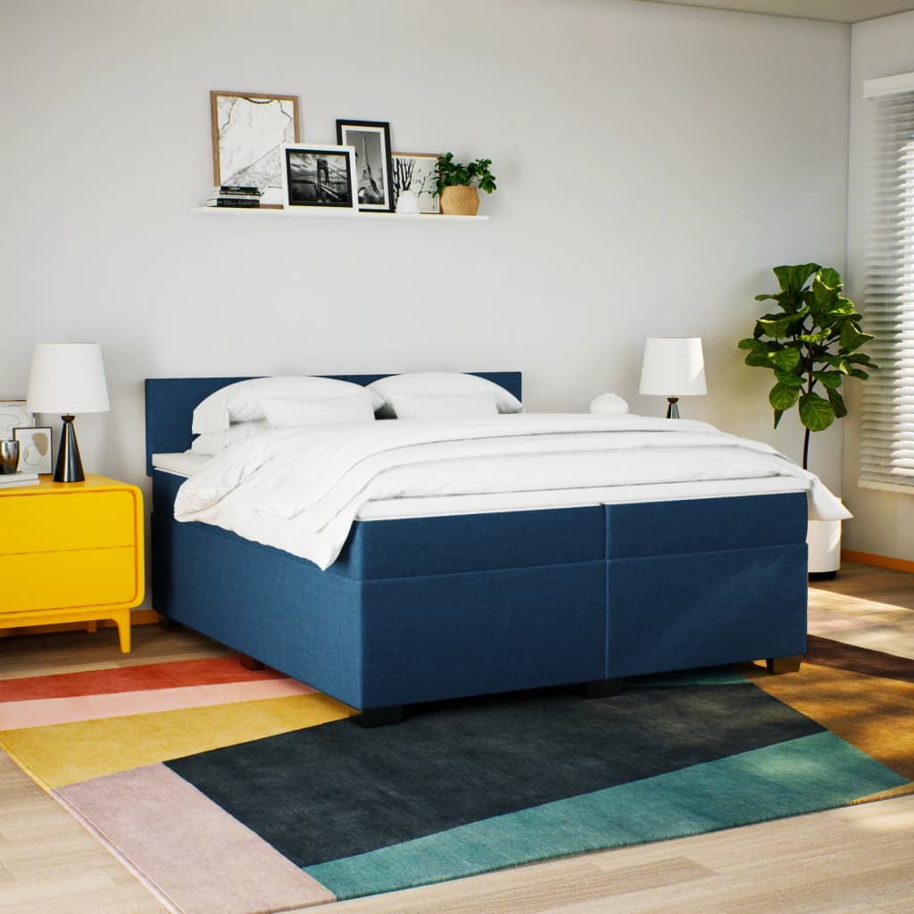 kontinentalseng med madras 200x200 cm stof blå