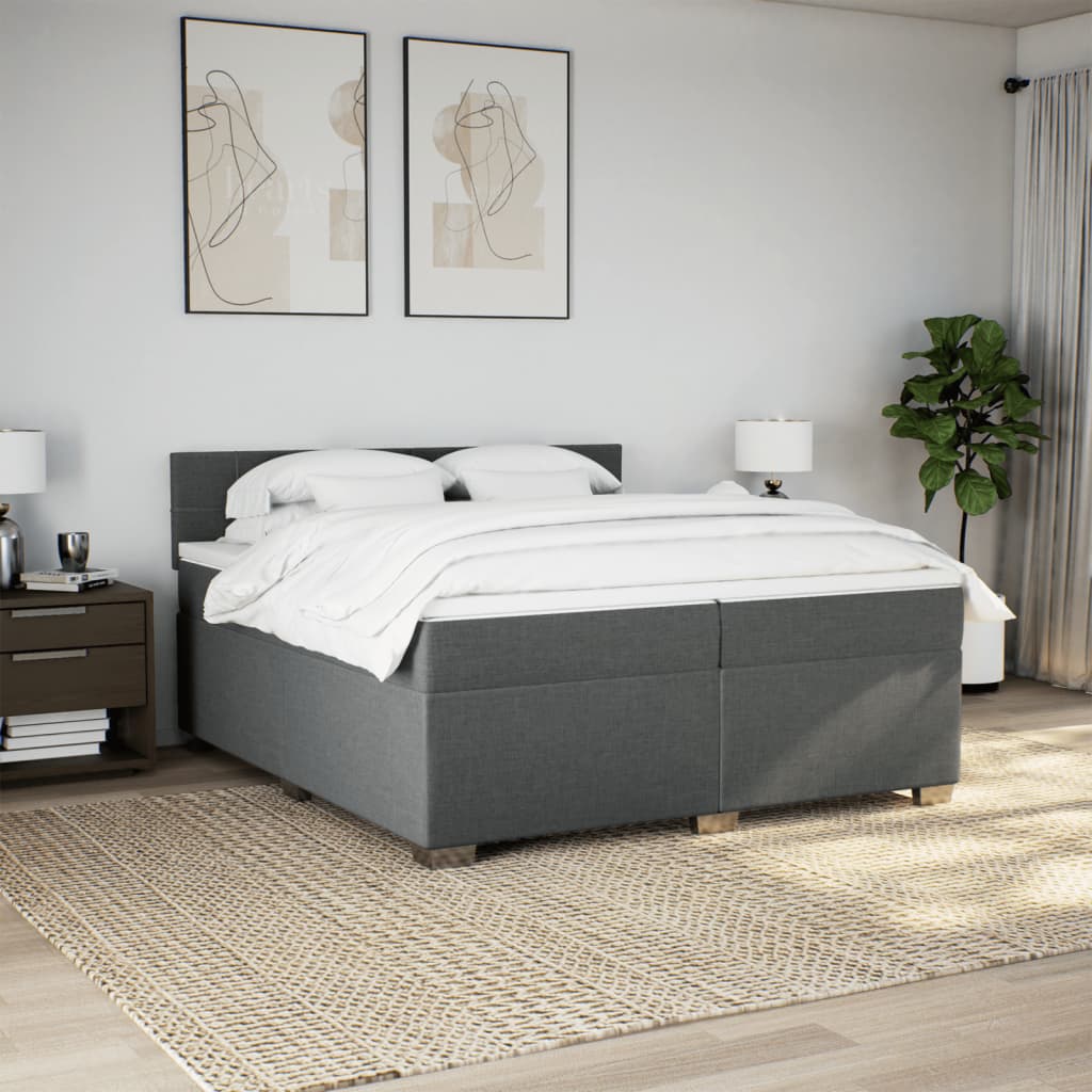kontinentalseng med madras 200x200 cm stof mørkegrå