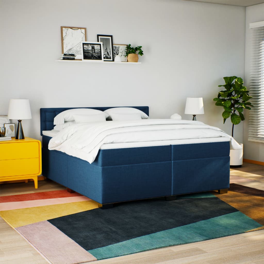 kontinentalseng med madras 200x200 cm stof blå