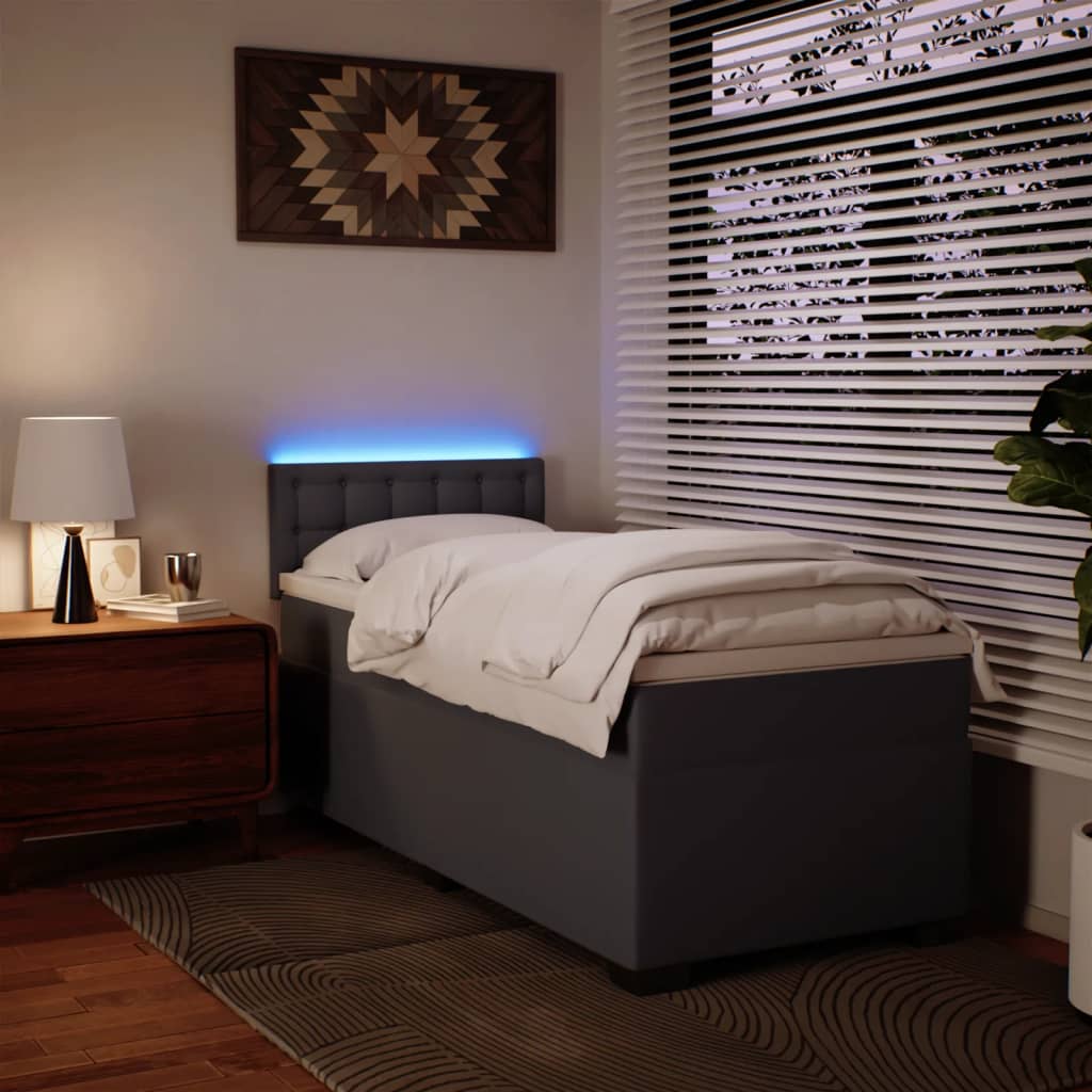 kontinentalseng med madras 90x200 cm kunstlæder grå