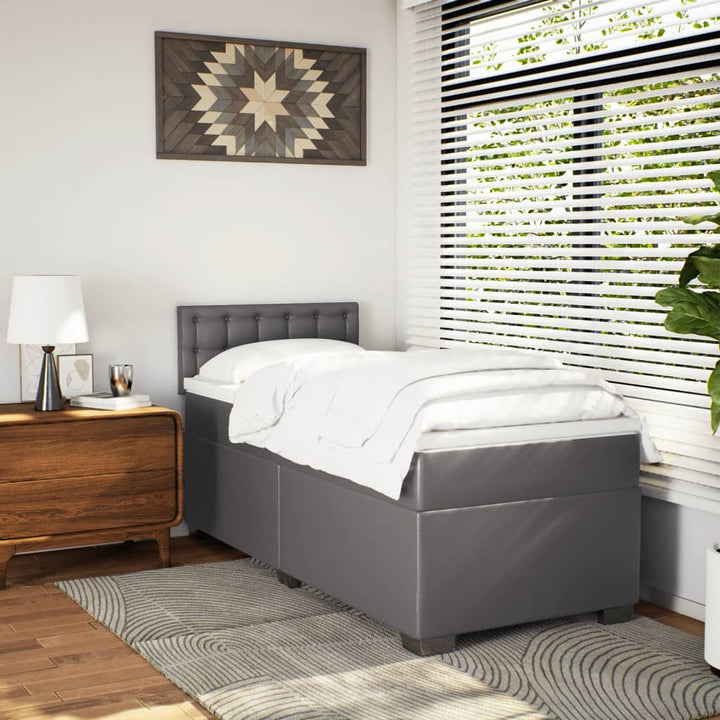 kontinentalseng med madras 100x200 cm kunstlæder grå