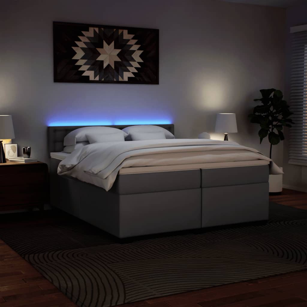 kontinentalseng med madras 200x200 cm kunstlæder grå