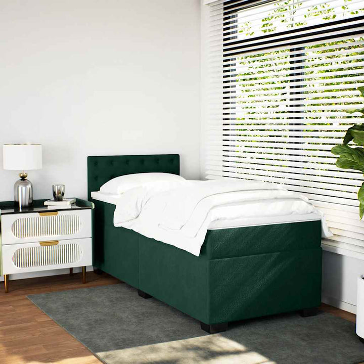 kontinentalseng med madras 80x200 cm fløjl mørkegrøn
