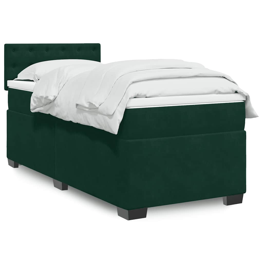 kontinentalseng med madras 90x190 cm fløjl mørkegrøn