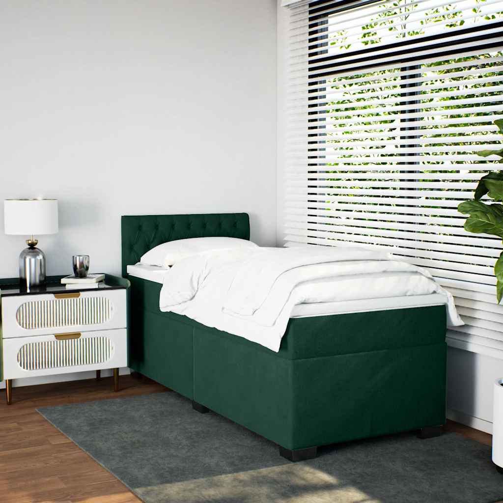 kontinentalseng med madras 90x190 cm fløjl mørkegrøn