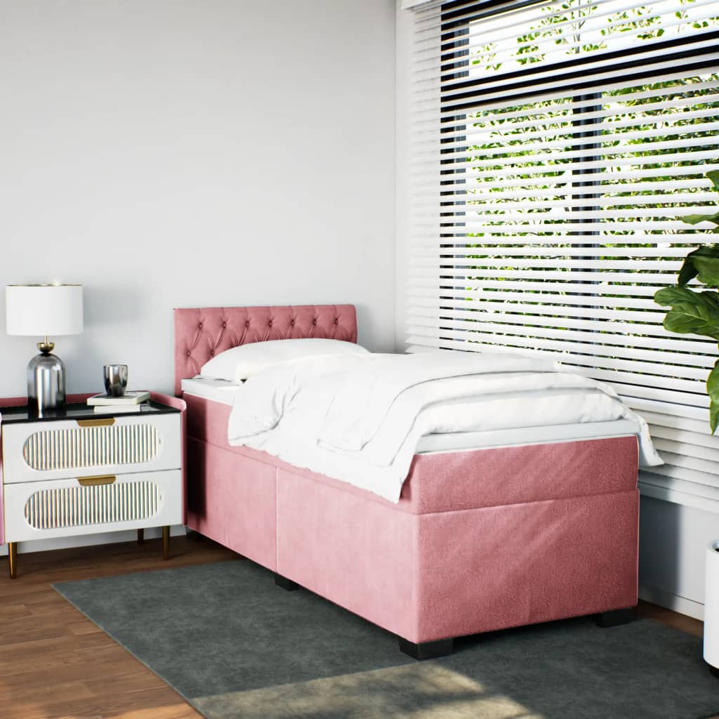 kontinentalseng med madras 90x190 cm fløjl pink