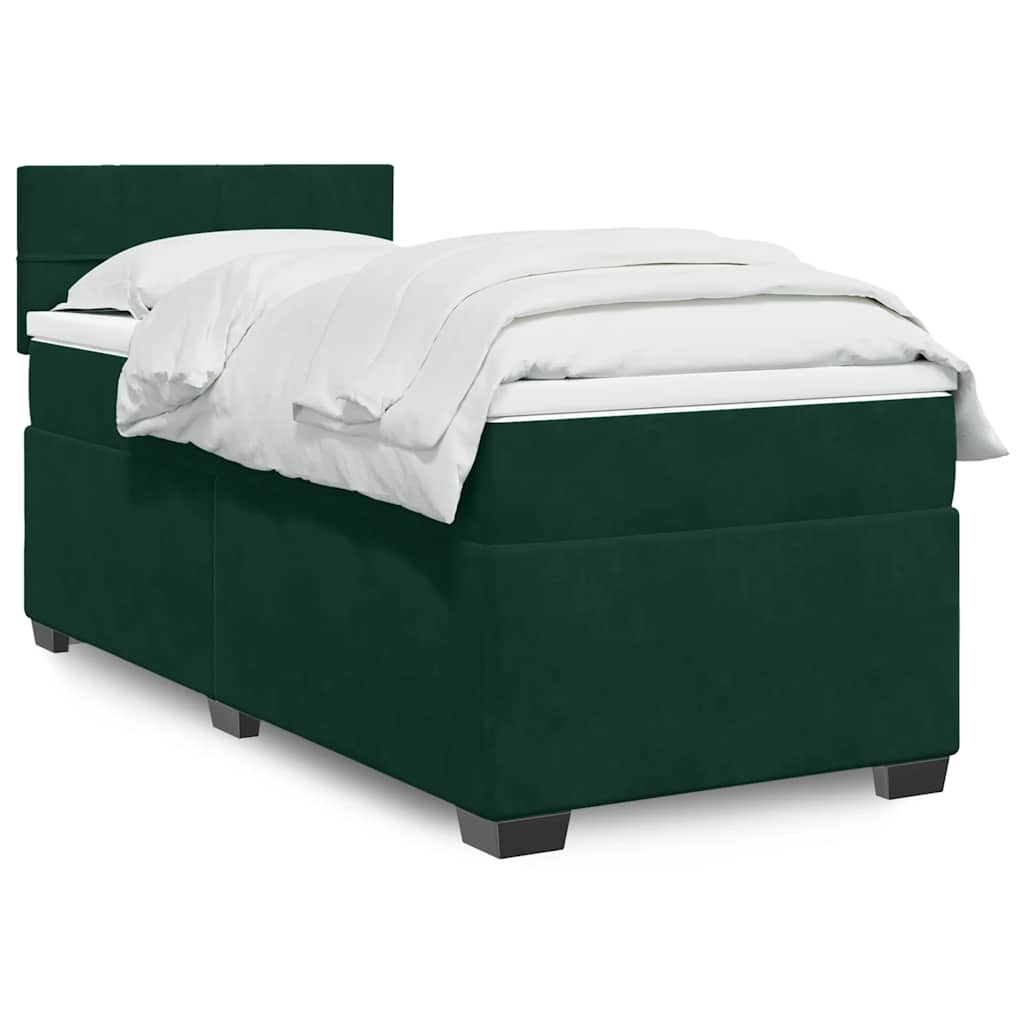 kontinentalseng med madras 90x190 cm fløjl mørkegrøn
