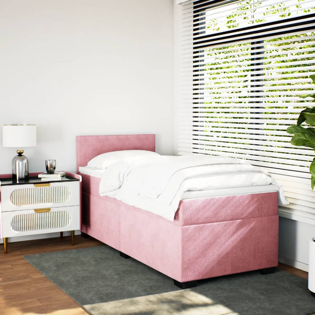 kontinentalseng med madras 90x200 cm fløjl lyserød