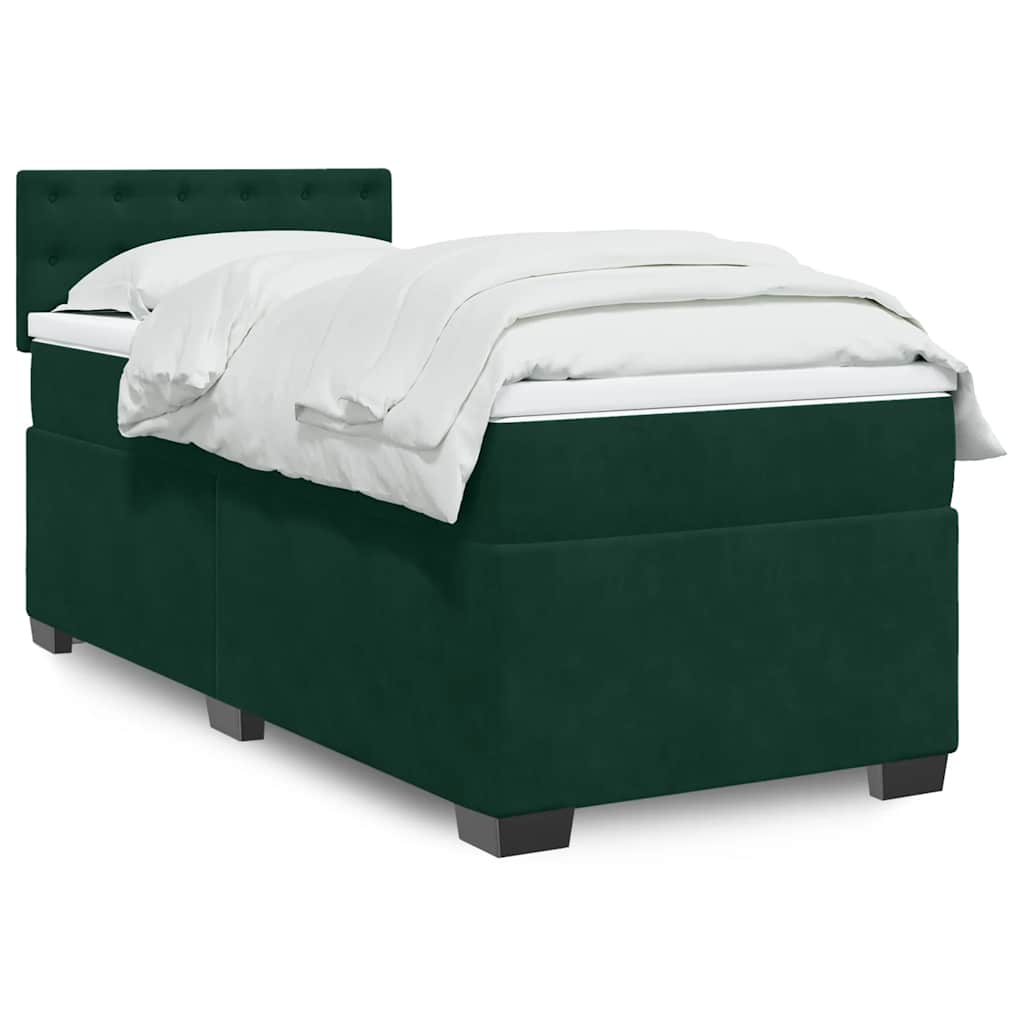 kontinentalseng med madras 90x200 cm fløjl mørkegrøn