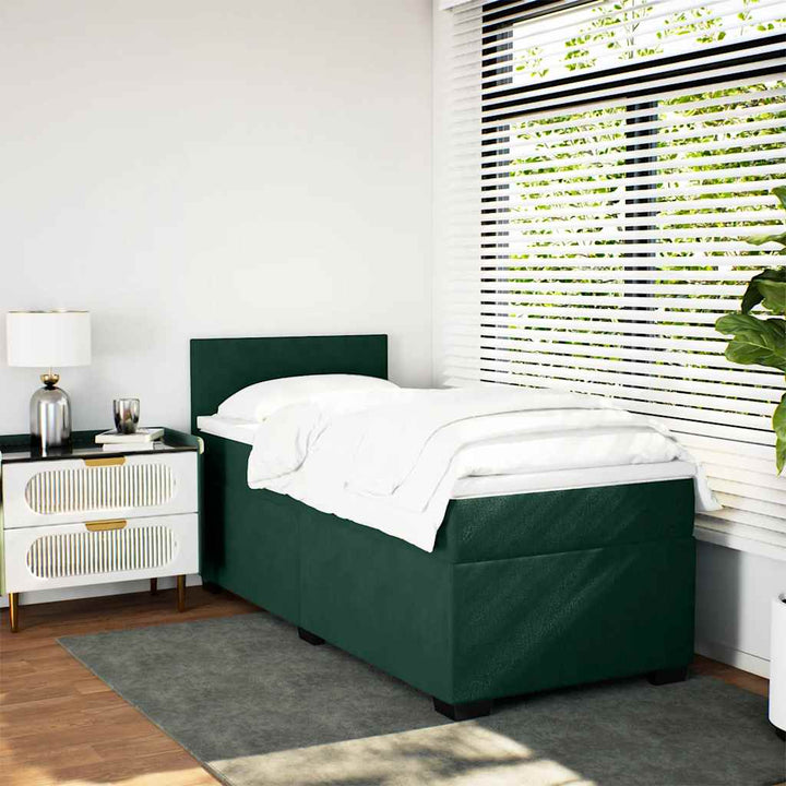 kontinentalseng med madras 100x200 cm fløjl mørkegrøn