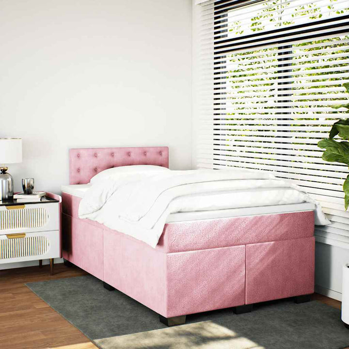 kontinentalseng med madras 120x190 cm velour lyserød