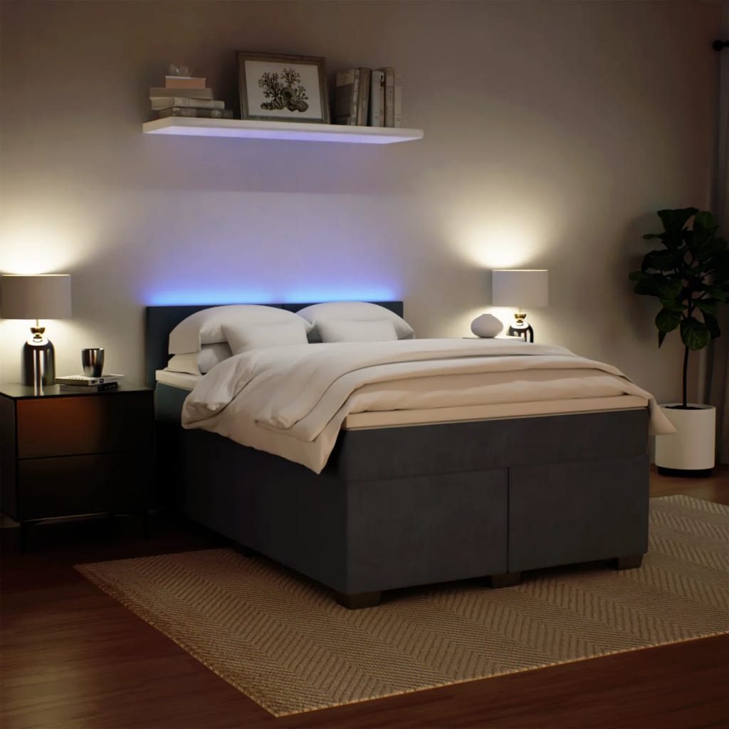 kontinentalseng med madras 140x190 cm fløjl mørkegrå