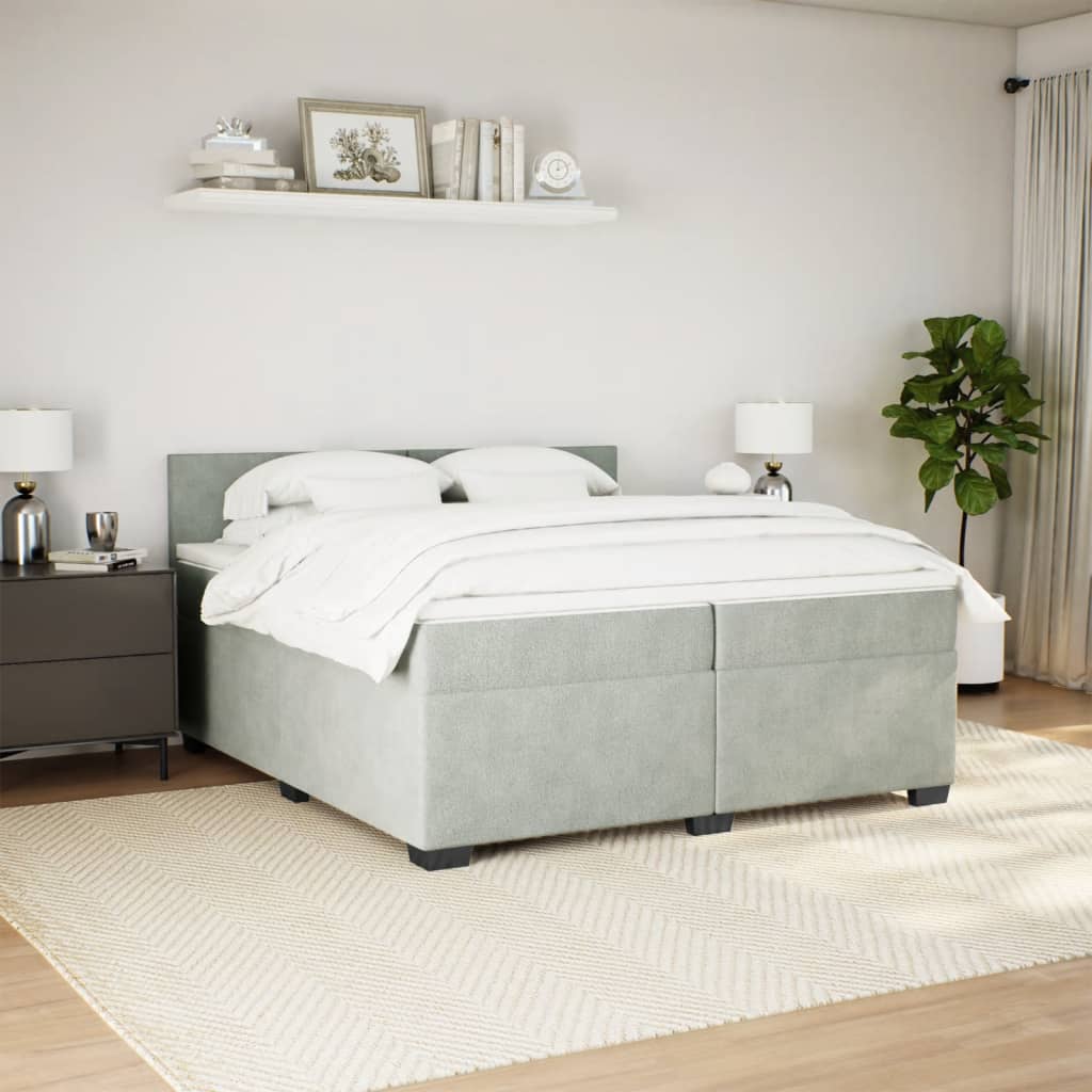 kontinentalseng med madras 200x200 cm fløjl lysegrå