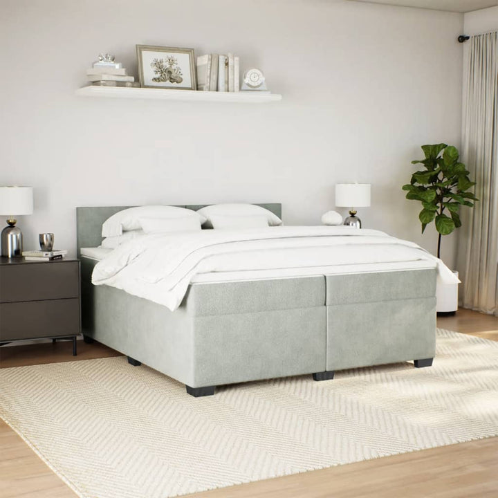 kontinentalseng med madras 200x200 cm fløjl lysegrå