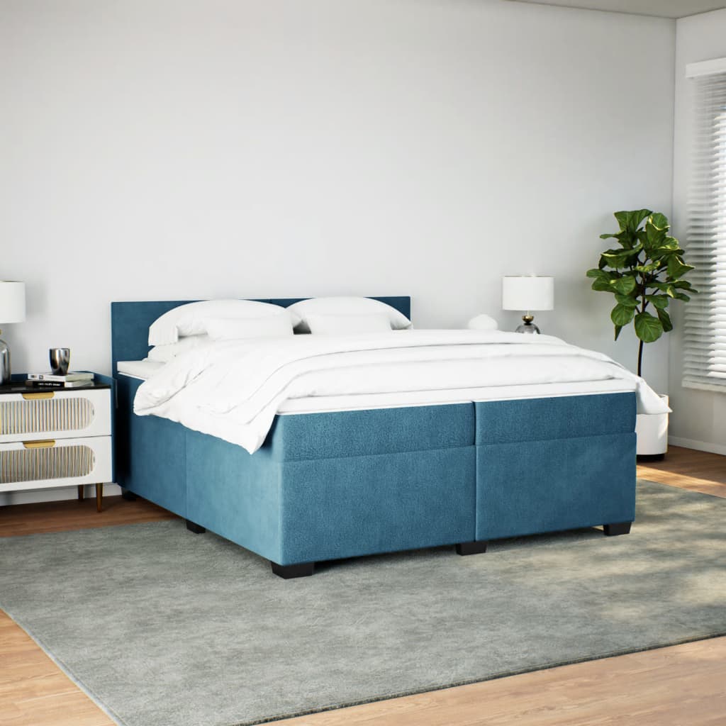 kontinentalseng med madras 200x200 cm fløjl blå