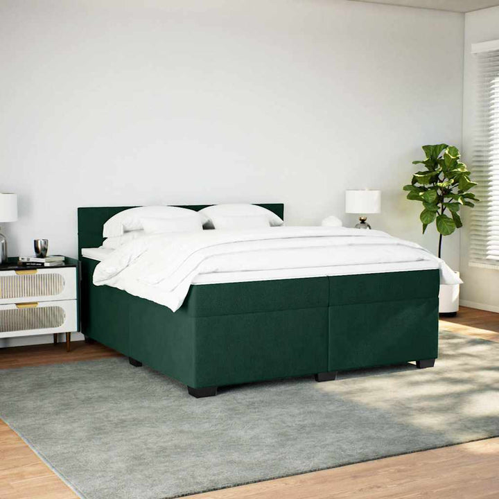 kontinentalseng med madras 200x200 cm fløjl mørkegrøn