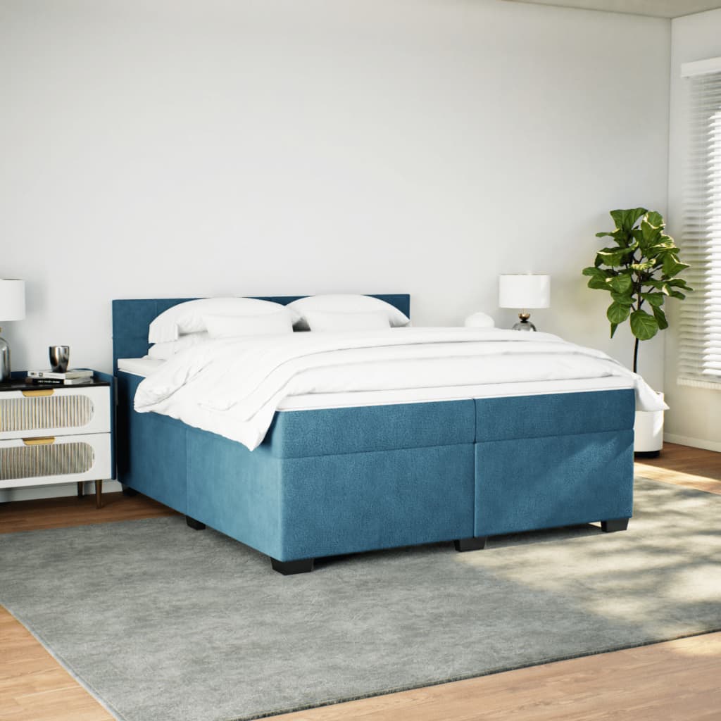 kontinentalseng med madras 200x200 cm fløjl blå