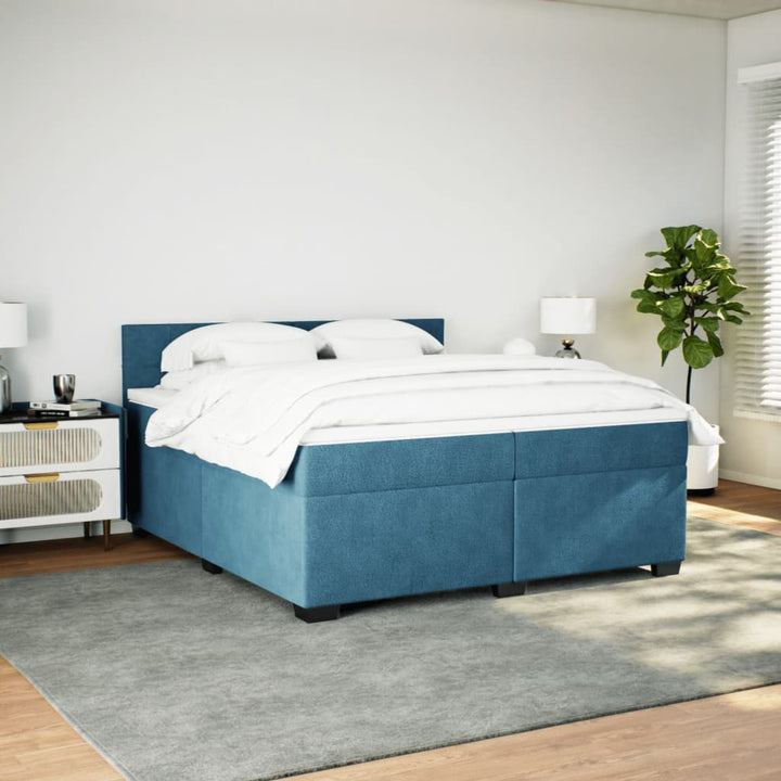 kontinentalseng med madras 200x200 cm fløjl blå