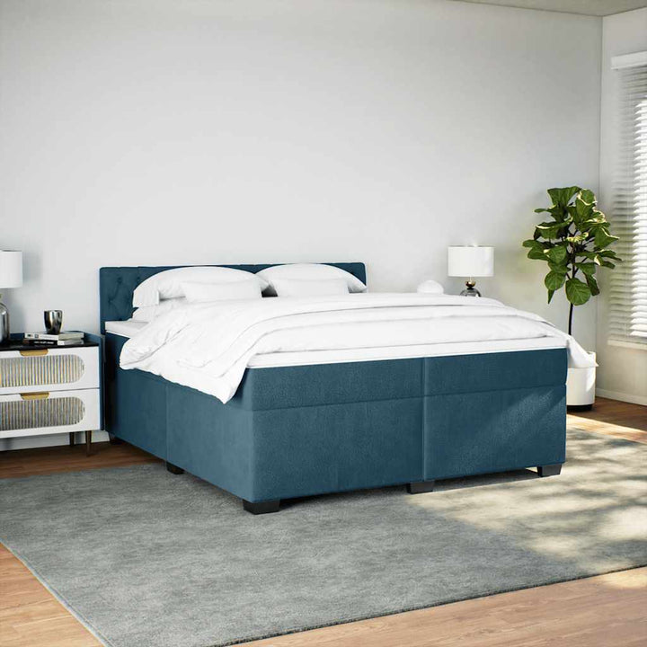 kontinentalseng med madras 200x200 cm fløjl blå