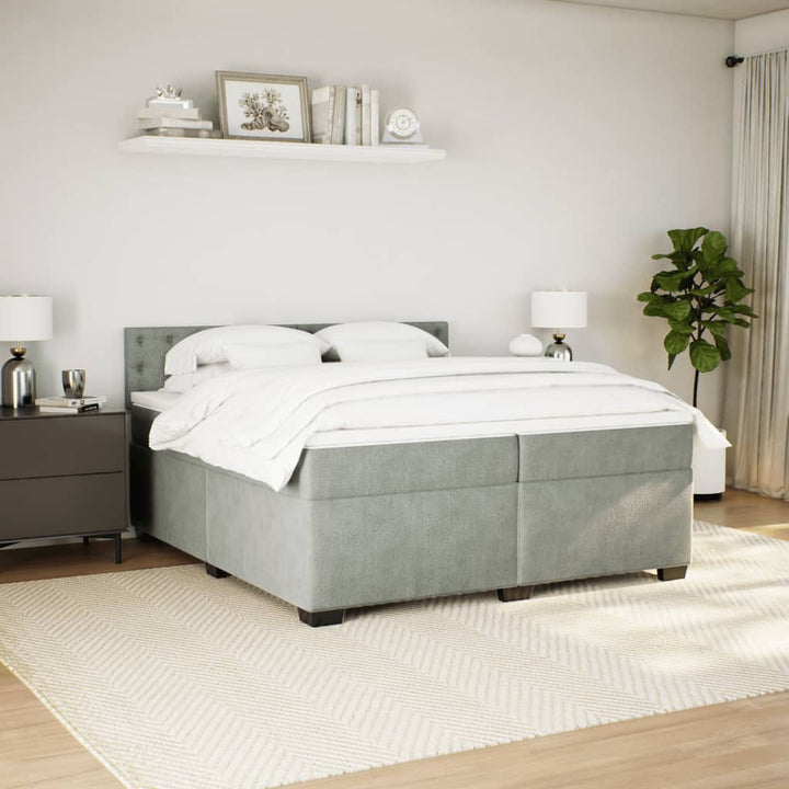 kontinentalseng med madras 200x200 cm fløjl lysegrå