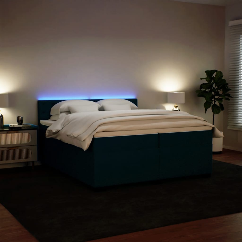kontinentalseng med madras 200x200 cm fløjl blå