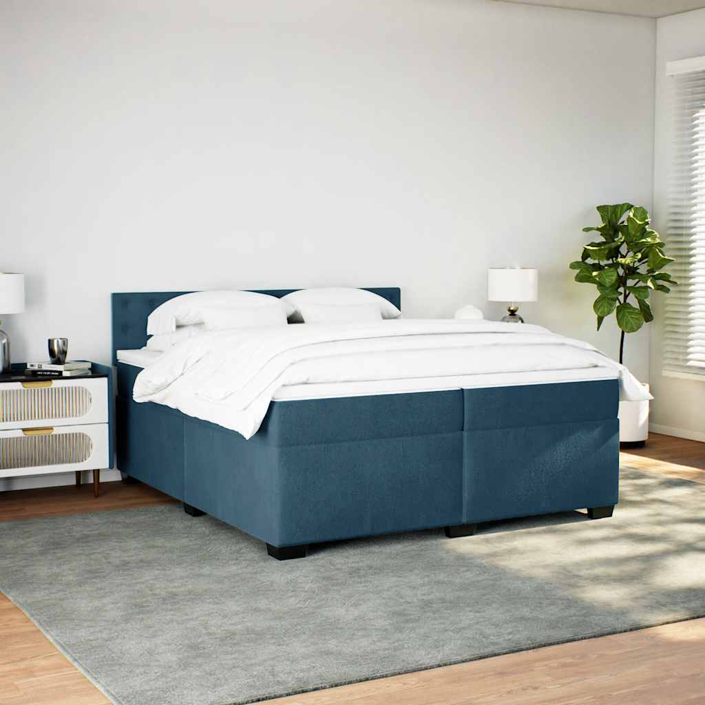 kontinentalseng med madras 200x200 cm fløjl blå