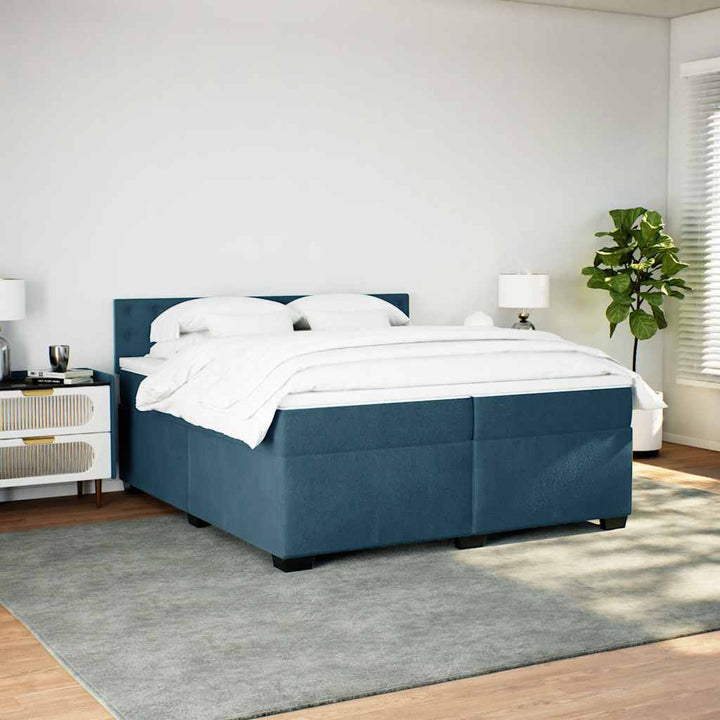 kontinentalseng med madras 200x200 cm fløjl blå