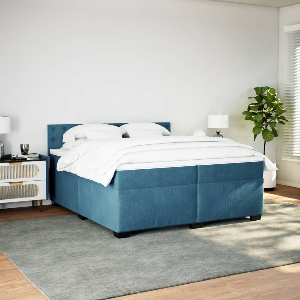 kontinentalseng med madras 200x200 cm fløjl blå