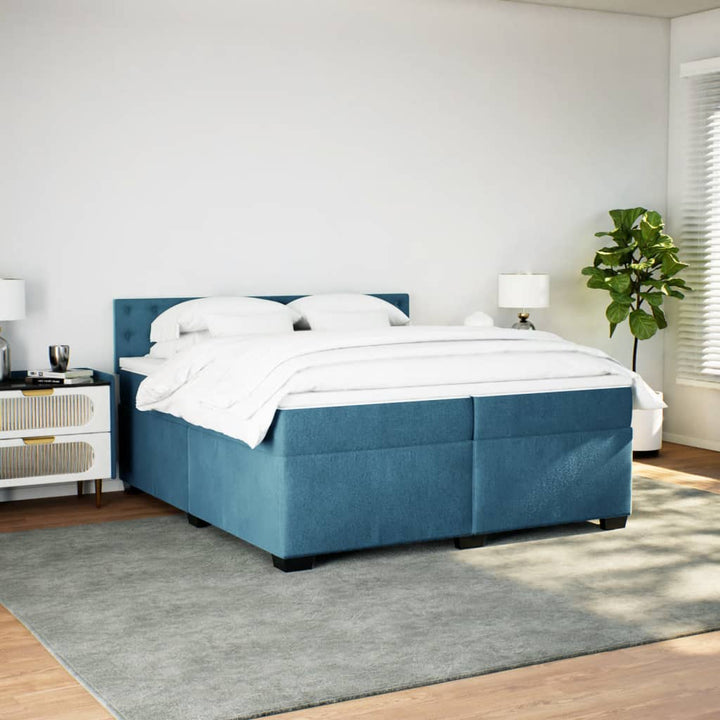 kontinentalseng med madras 200x200 cm fløjl blå