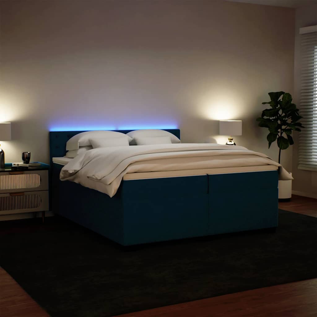 kontinentalseng med madras 200x200 cm fløjl blå