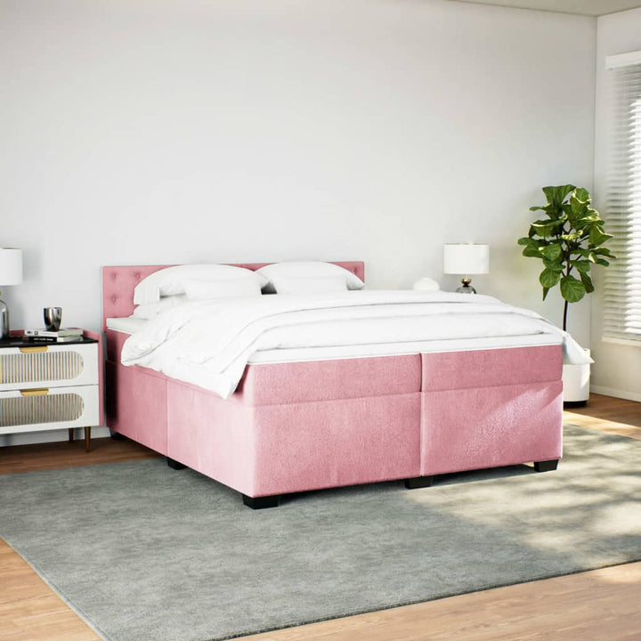 kontinentalseng med madras 200x200 cm fløjl lyserød