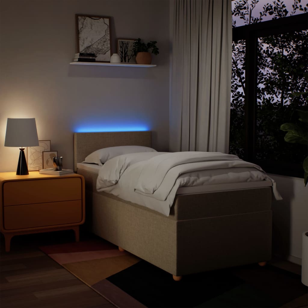 kontinentalseng med madras 90x190 cm stof cremefarvet