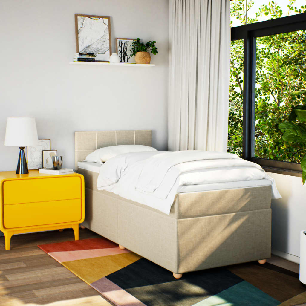 kontinentalseng med madras 90x190 cm stof cremefarvet